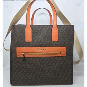 NEW Michael Kors Kenly NS Signature Large Tote Bag Purse Tangerine Trim  NWT